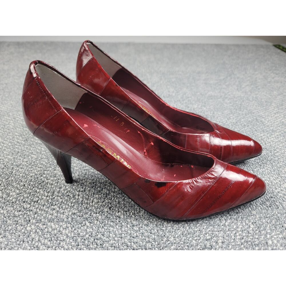Jasmin Heels Women's 11B Vintage Red Snakeskin Leather Pumps Pointed Toe